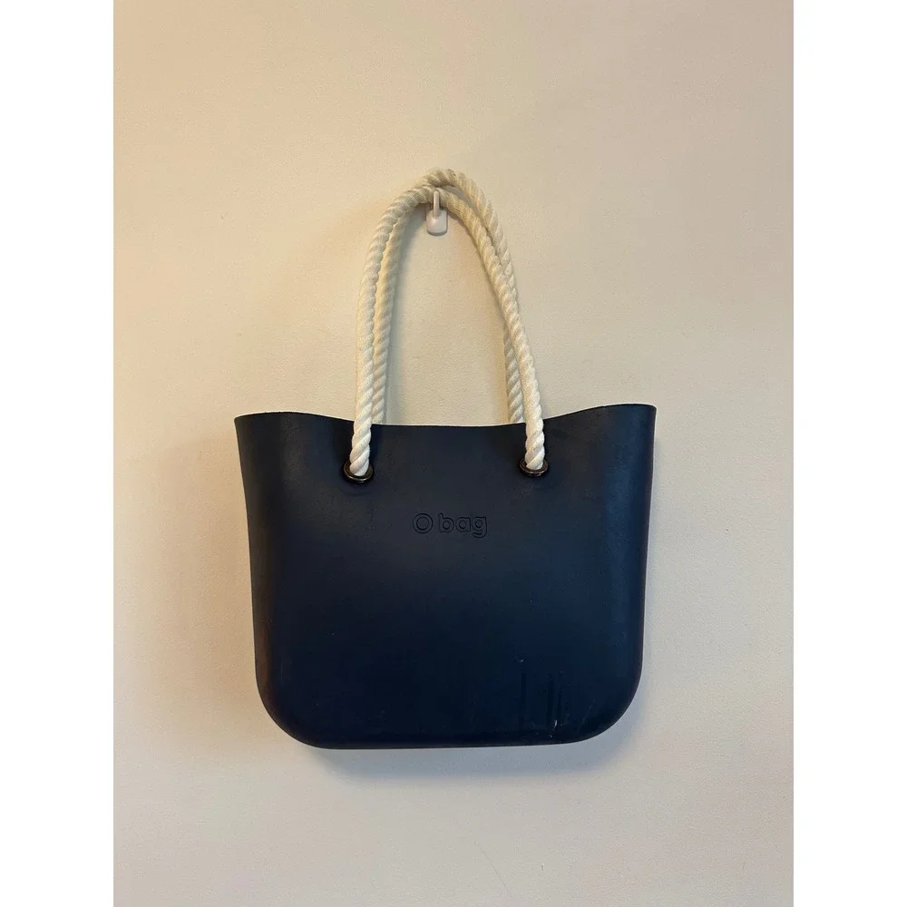O Bag Classic Navy Blue Rubber Tote with Rope Handles & Interchangeable Straps